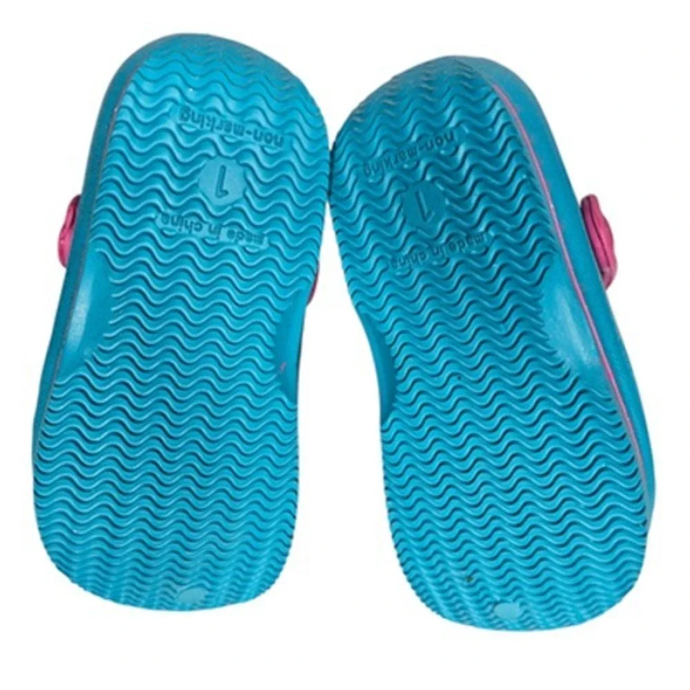 Unisex Kids Glitter Teal Pink Clogs Water Shoes Size 1 Summer
